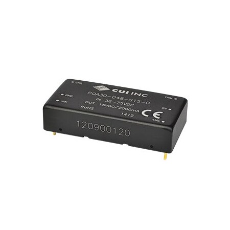 Cui Inc DC to DC Converter, 48V DC to 24V DC, 30VA, 0 Hz PQA30-D48-S24-D